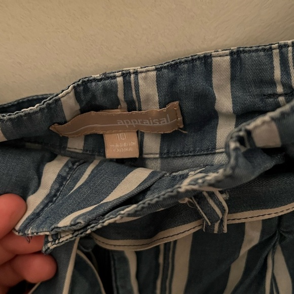 Appraisal Blue and White High Waist Striped Shorts with Belt - Picture 8 of 11